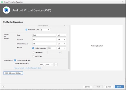 Advanced settings of an AVD