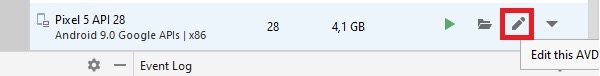 Editing the settings of an AVD