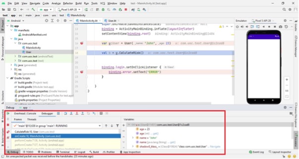 Inspecting the code and variables in the methods that called the current method.