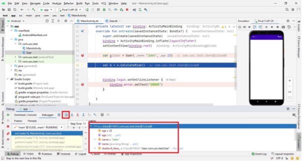 Examining the values of variables using the debugger.