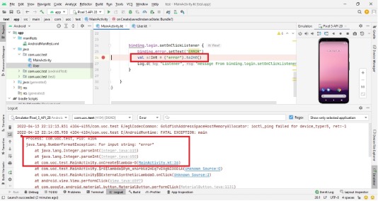 Tracing fatal errors in Logcat.