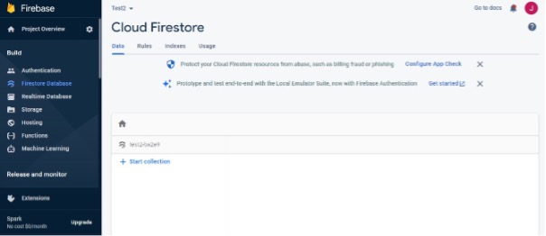 Creation of a Firestore database.