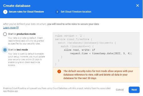 Select a production or test database.